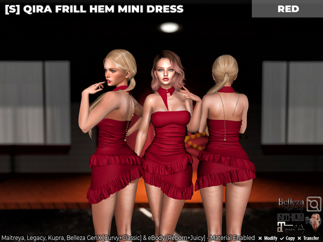 Second Life Marketplace - [S] Qira Frill Hem Mini Dress Red